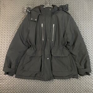 Wantdo Black Outdoor Wear Puffer Coat Jacket Full Zip Fur Hood‎ Women's Size 2XL